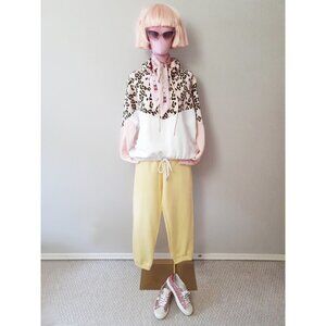 EUC Genetic Apparel pink & white animal print colour block hooded sweatshirt, L